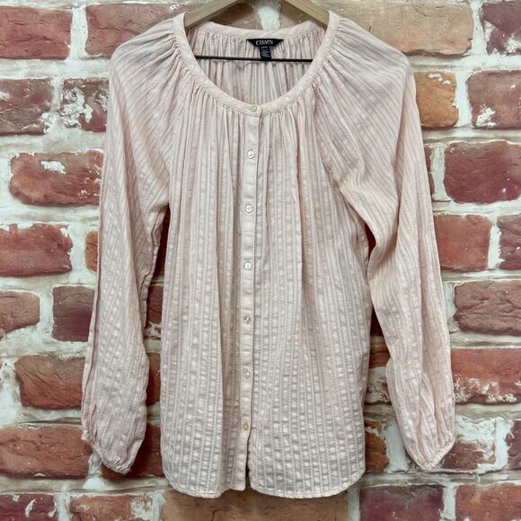 Ralph Lauren Chaps Top Women's Small Pink Embroidered Striped Casual Shirt - Picture 6 of 8